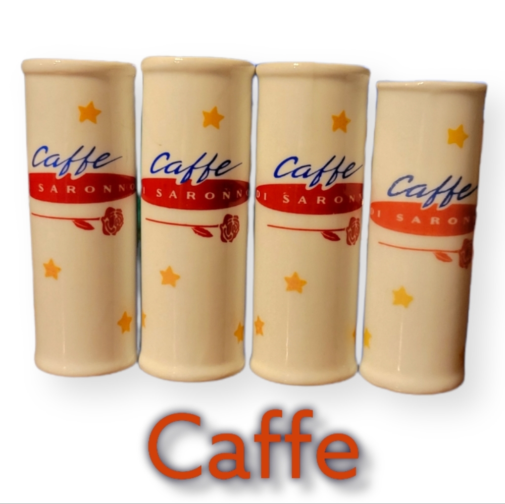 4 Vtg Caffe DI Saronno Espresso Amaretto Shot Glass Cup Ceramic Star Flower